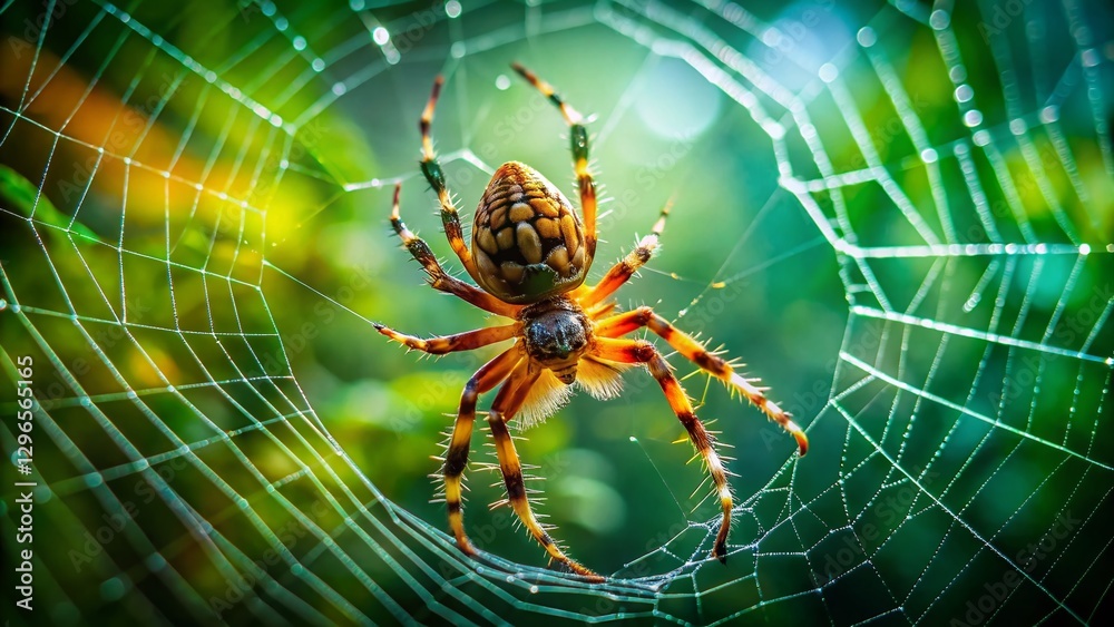 Low Light Spider Web Macro Photography - Green Background Low Light Spider Web Macro Photography - Green Background