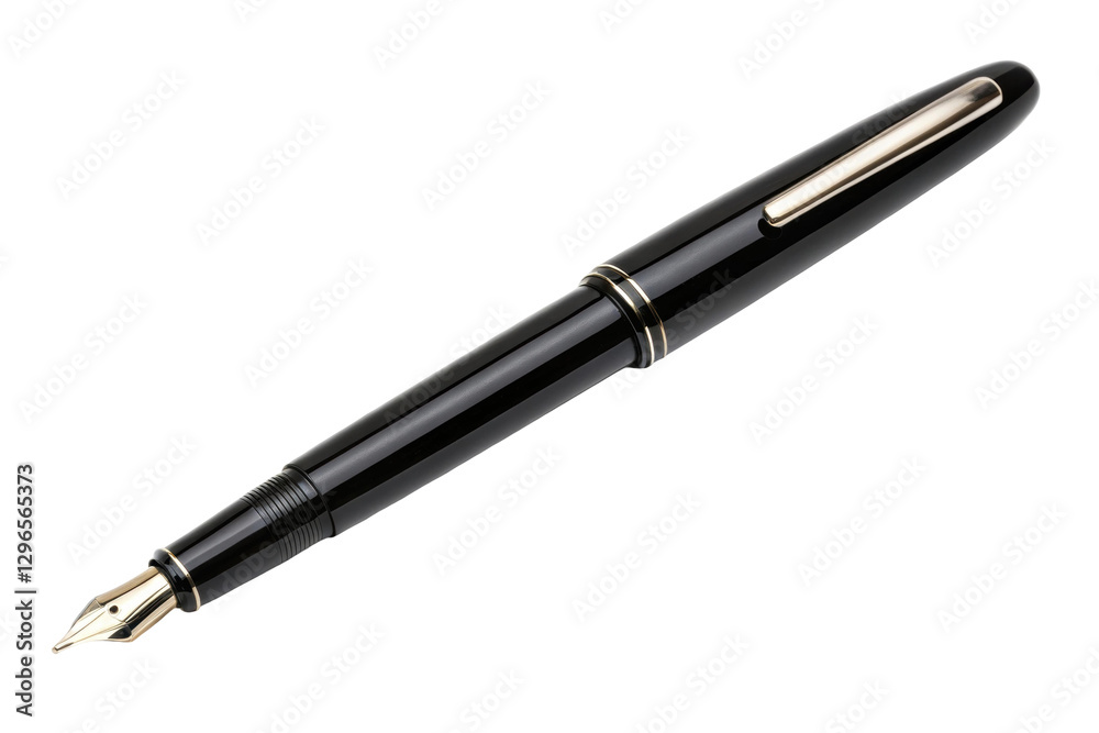 Elegant black fountain pen for writing notes and letters in a stylish manner, perfect for personal use or gift giving on special occasions, cut out Elegant black fountain pen for writing notes and letters in a stylish manner, perfect for personal use or gift giving on special occasions, cut out