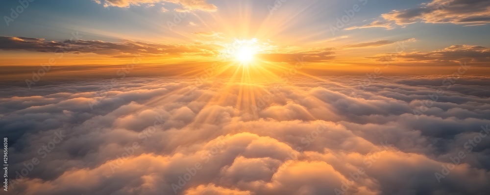 Fototapeta premium Brilliant sunlight shines through a breathtaking sea of clouds