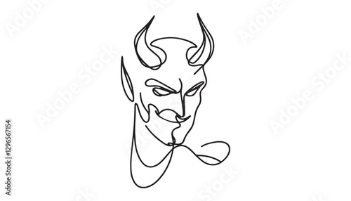Continuous one single minimal line drawing devil