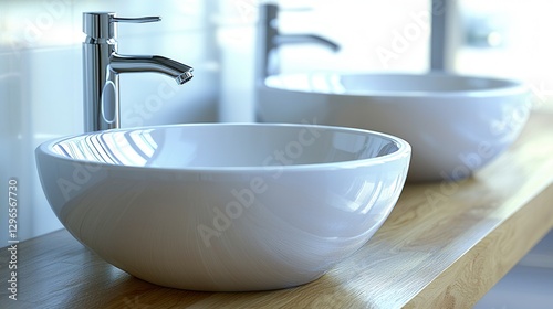 Modern Bathroom Sinks on Wooden Counter