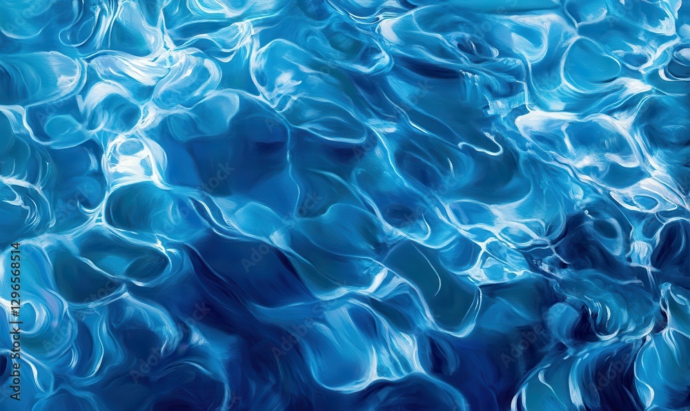Rippling ocean water illuminated by soft natural light, creating a serene and tranquil effect with vibrant blue tones Rippling ocean water illuminated by soft natural light, creating a serene and tranquil effect with vibrant blue tones