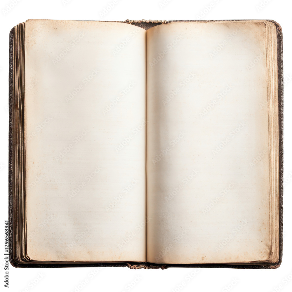 Open blank book, empty pages awaiting creative writing, perfect for brainstorming ideas or journaling, ample space for text. Isolated on white background or PNG Open blank book, empty pages awaiting creative writing, perfect for brainstorming ideas or journaling, ample space for text. Isolated on white background or PNG