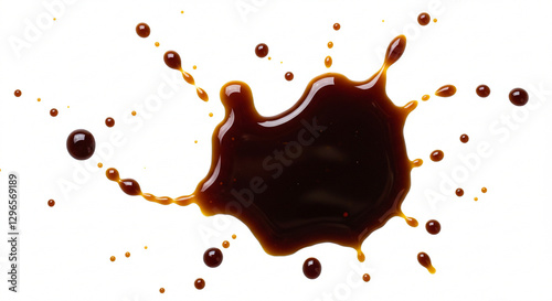 A rich brown liquid splash with reflective highlights, ideal for food and beverage branding or abstract design
