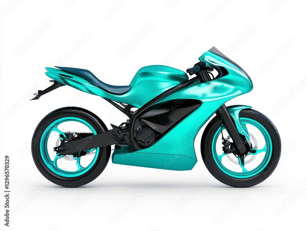 Teal and Black Sport Motorcycle on White Background Teal and Black Sport Motorcycle on White Background
