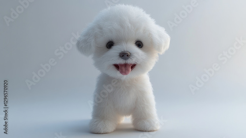 Adorable white fluffy dog with tongue out photo