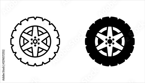 Car wheel icons set. Black wheel tires silhouette. For web design, isolated on white background.