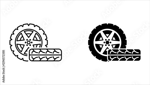 Car wheel icons set. Black wheel tires silhouette. For web design, isolated on white background.