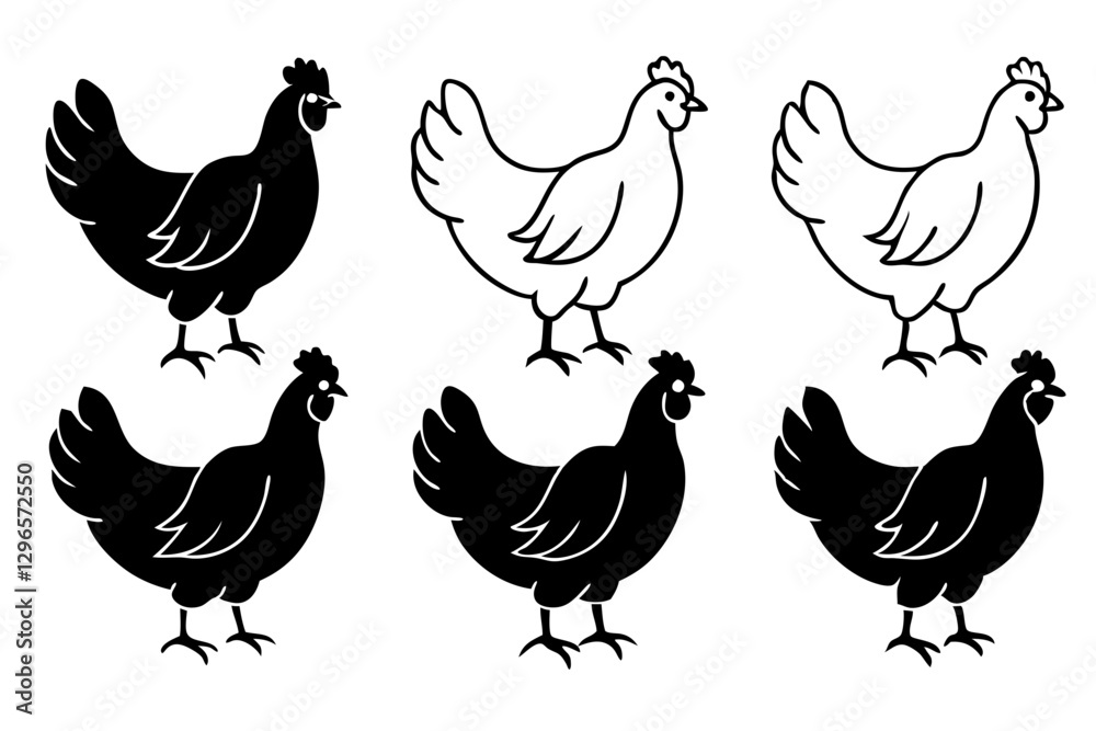 Fototapeta premium set of Hen silhouette vector illustration