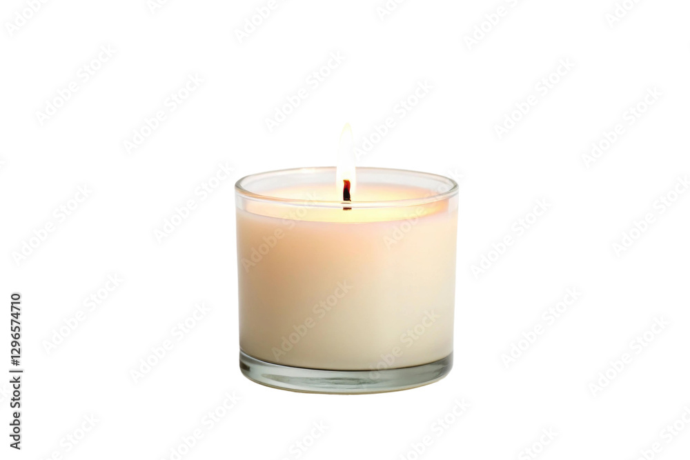 Elegant candle with soft light in a glass holder for relaxation and ambiance enhancement at home or spa setting, cut out Elegant candle with soft light in a glass holder for relaxation and ambiance enhancement at home or spa setting, cut out