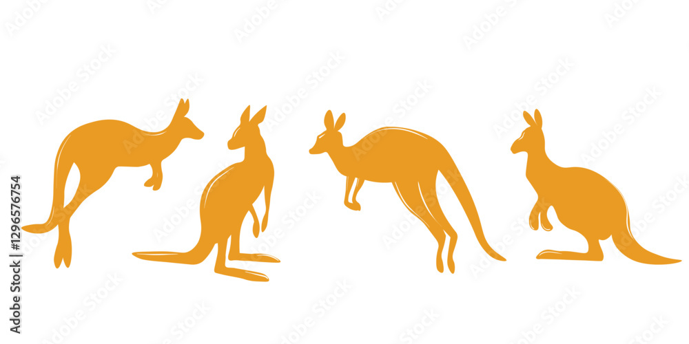 Vector set of kangaroo silhouettes. Australian cute marsupial...Various poses of a kangaroo in the wild in motion. Vector set of kangaroo silhouettes. Australian cute marsupial...Various poses of a kangaroo in the wild in motion.