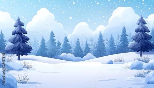 Winter forest landscape, snow, trees, serene, nature background