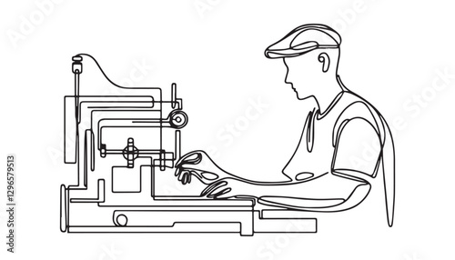 Continuous one single minimal line drawing worker
