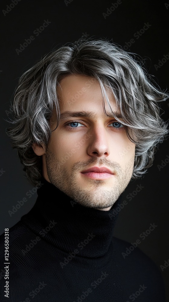 A man with gray hair and a beard is wearing a black shirt and a black sweater A man with gray hair and a beard is wearing a black shirt and a black sweater