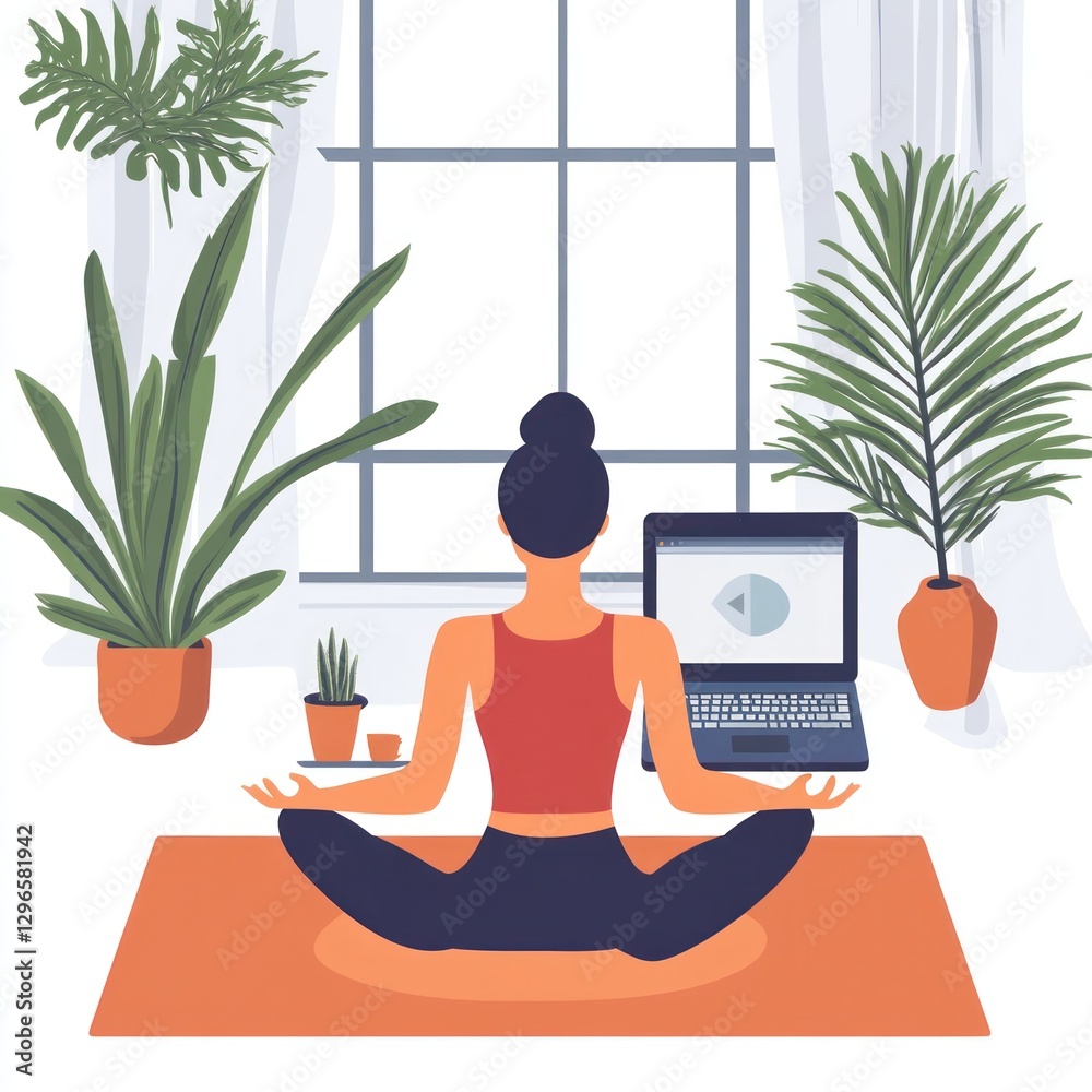 Fototapeta premium Yoga with a Laptop Class