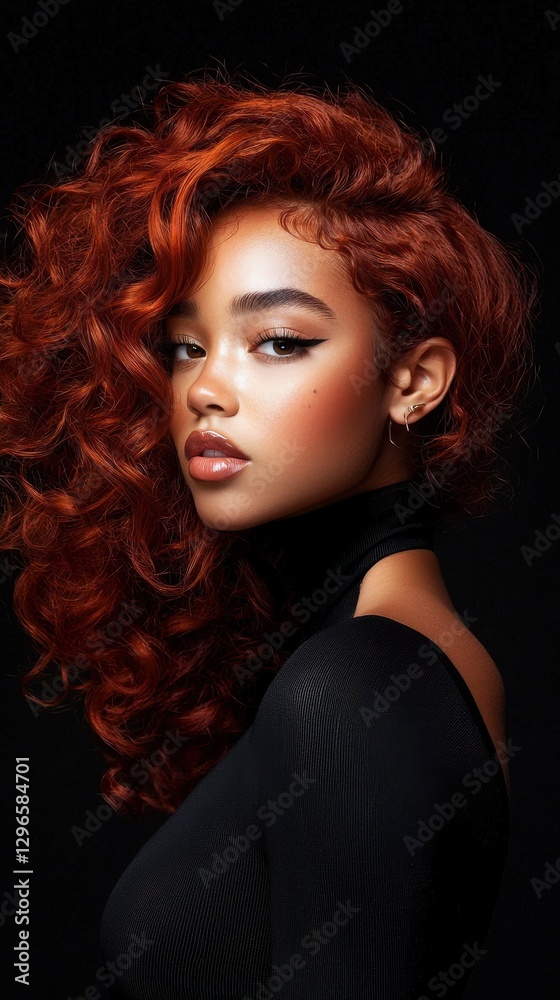 Fototapeta premium A woman with red hair and a black dress
