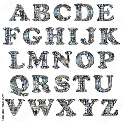 All the letters of the alphabet, A to Z, disco ball design transparent background PNG.