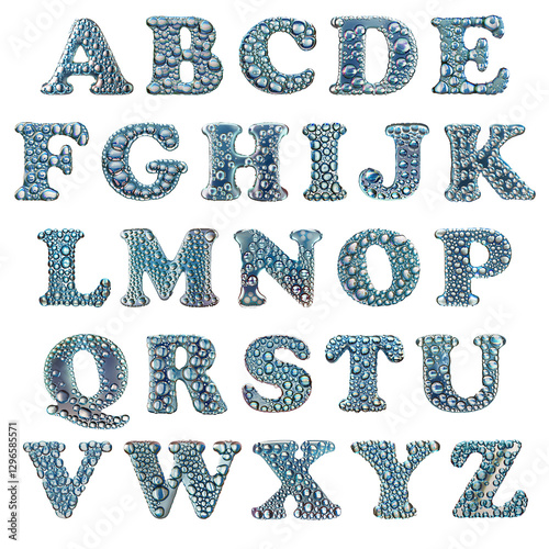 All the letters of the alphabet, A to Z, water bubble design transparent background PNG
