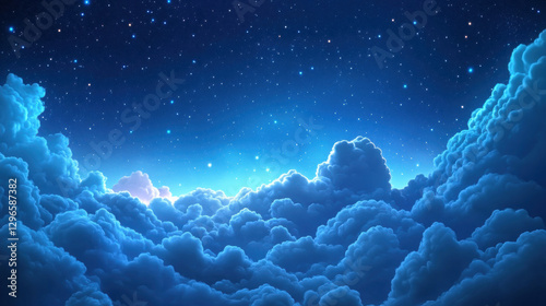 Fototapeta Naklejka Na Ścianę i Meble -  Anime girl standing on clouds with arms raised towards the starry sky
