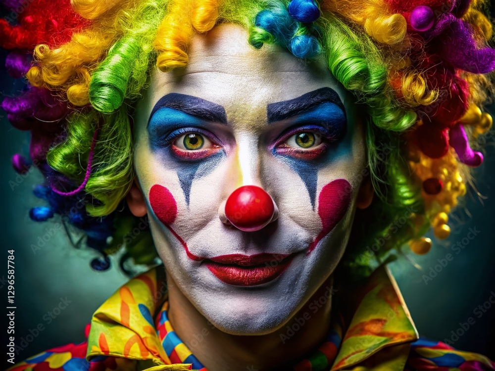 Macro Colorful Clown Makeup Face, Detailed Close-up Shot Macro Colorful Clown Makeup Face, Detailed Close-up Shot