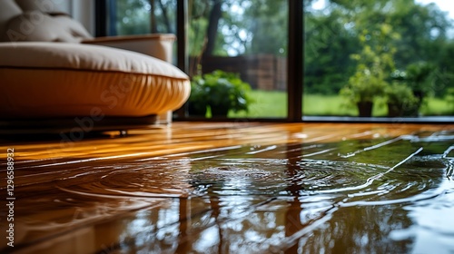 Water damage hardwood floor home interior