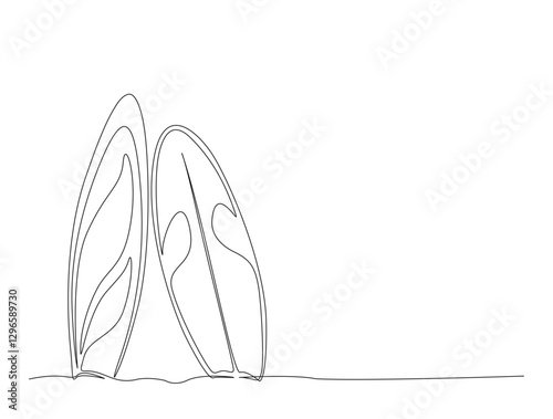 Continuous one line drawing of surfing longboard design. Surfboard in single line draw illustration. Editable stroke.