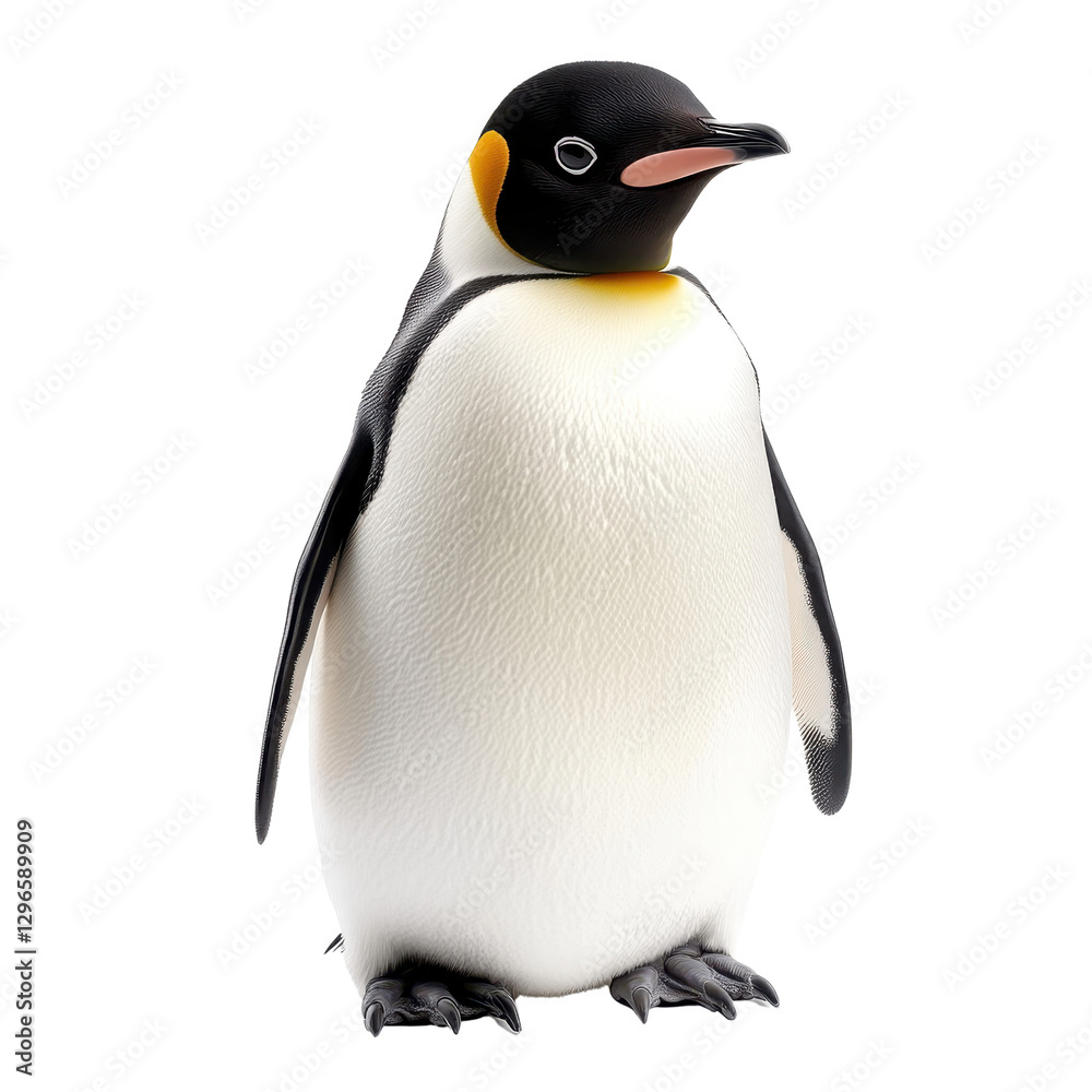 Obraz premium Adorable penguin standing upright, black and white feathers, playful stance, animal theme, suitable for wildlife content. Isolated on white background or PNG
