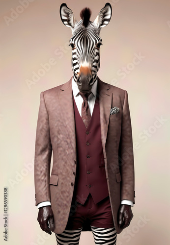 Antropomorfismo, zebra, retrato, arte, hombre zebra elegante photo