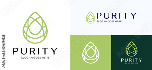 Purity beauty skincare logo design, Water drop logo with style elegant and sophisticated, Modern luxurious logo olive for business or identity, Olive oil vector logo inspirations