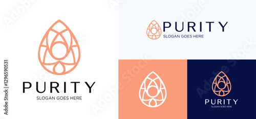 Purity beauty skincare logo design, Water drop logo with style elegant and sophisticated, Modern luxurious logo olive for business or identity, Olive oil vector logo inspirations