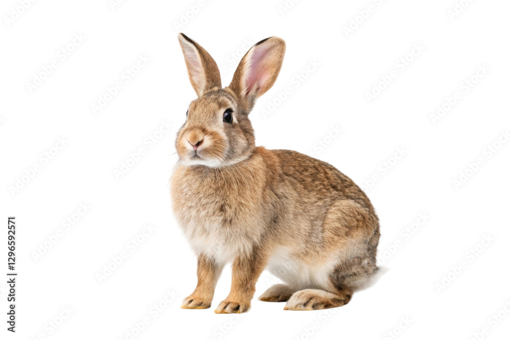 Cute rabbit sitting on the ground with fluffy fur and attentive expression in a bright and cheerful setting, cut out Cute rabbit sitting on the ground with fluffy fur and attentive expression in a bright and cheerful setting, cut out