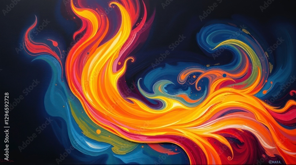 Obraz premium bioluminescent flame, depicted in a bold acrylic painting.