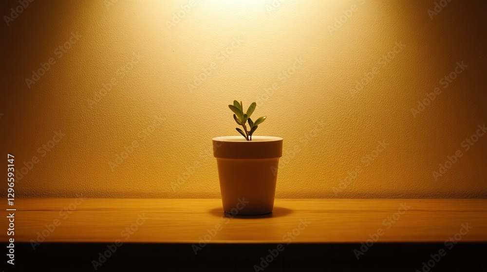 Fototapeta premium Minimalist Plant in Soft Lighting on Simple Background