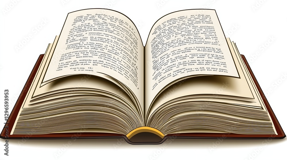 Open Book with Pages Turned Gently Displaying Text and Illustrations in a Study Environment Open Book with Pages Turned Gently Displaying Text and Illustrations in a Study Environment