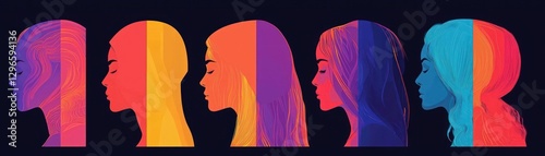 Colorful Women Profiles, Abstract Art