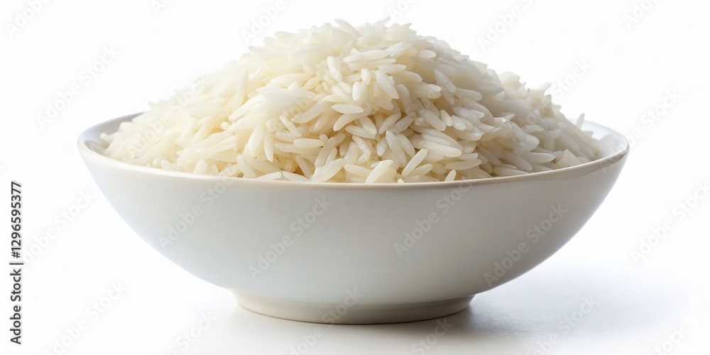 Macro Photo of Thai Jasmine Rice in Bowl, Isolated White Background Macro Photo of Thai Jasmine Rice in Bowl, Isolated White Background