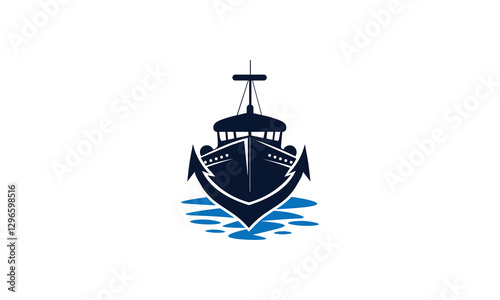 unique logo of a ship and anchor in the ocean