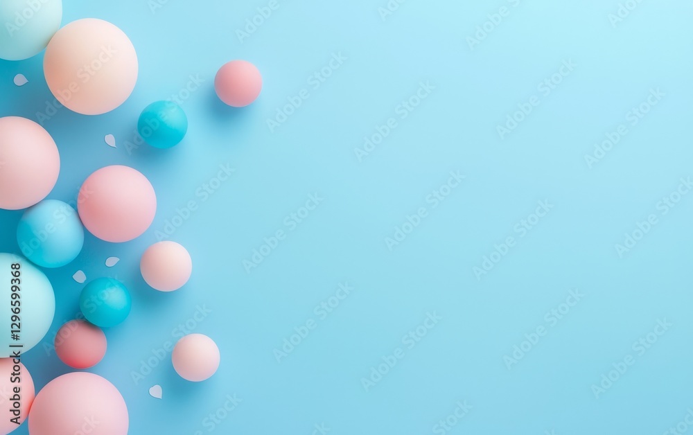 A vibrant arrangement of pastel-colored balls on a blue background, creating a playful and festive atmosphere. A vibrant arrangement of pastel-colored balls on a blue background, creating a playful and festive atmosphere.