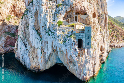 Views of coast, cliffs and Porto Flavia mining, Sardinia island, Italy