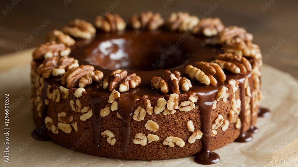Walnut cake with chocolate glaze, a delicious and decadent dessert treat Walnut cake with chocolate glaze, a delicious and decadent dessert treat