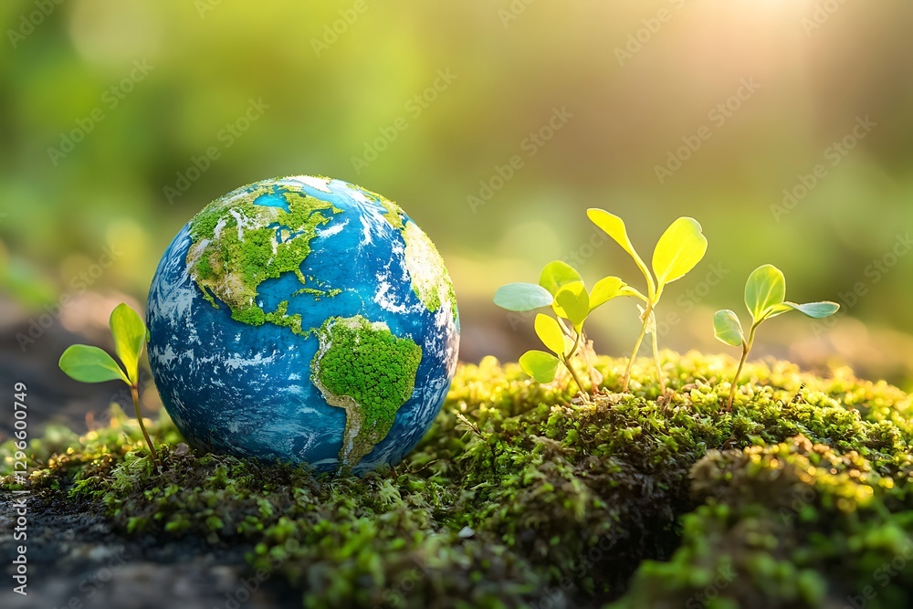 Earth Globe with Sprouting Plants, Environmental Conservation Earth Globe with Sprouting Plants, Environmental Conservation