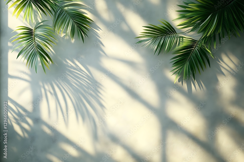 Obraz premium Sunlight Palm Leaves Shadow Wall Background