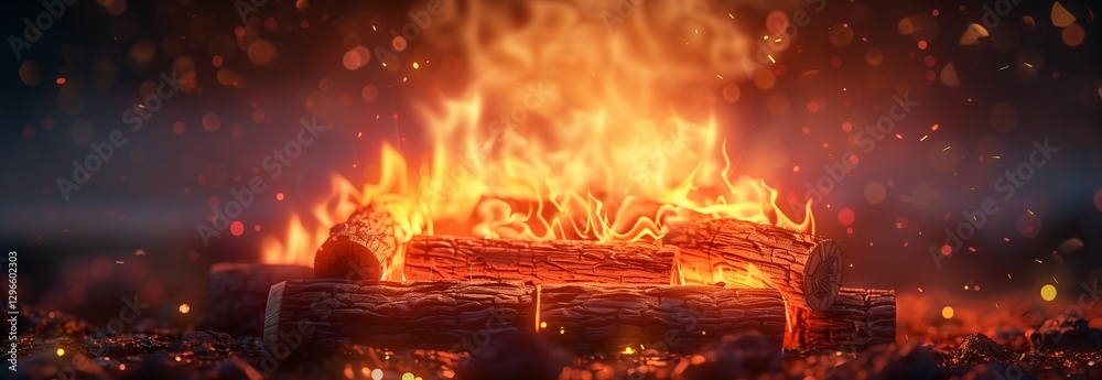 A captivating campfire with glowing flames and crackling logs inviting warmth and comfort.