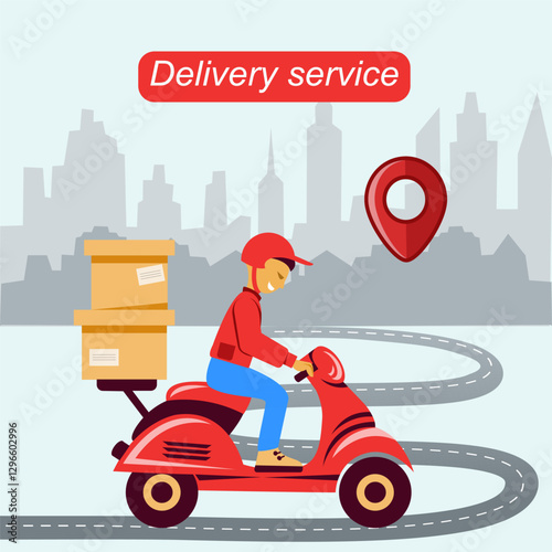 vector home delivery service on a scooter online ordering service
