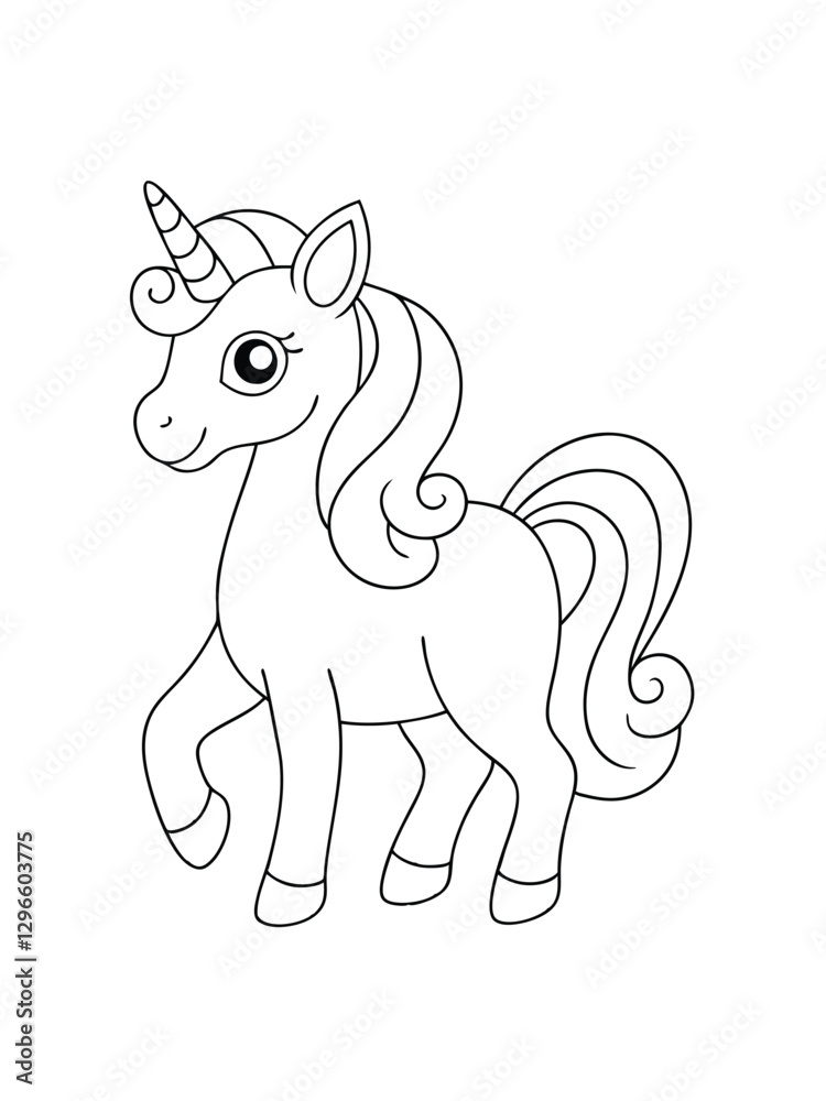 Enchanted Unicorn in a Magical Meadow – Fantasy Adult Coloring Page on White Background Enchanted Unicorn in a Magical Meadow – Fantasy Adult Coloring Page on White Background