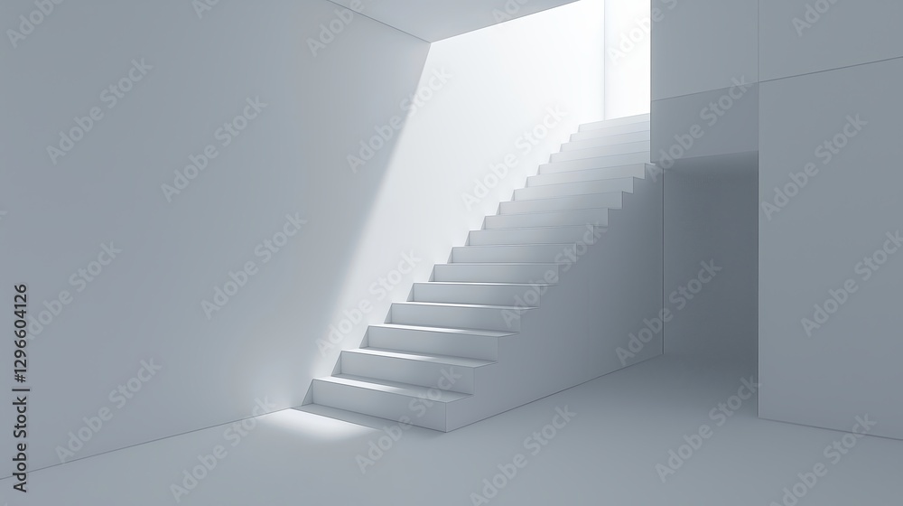 Fototapeta premium A simple staircase disappearing into a clean white void
