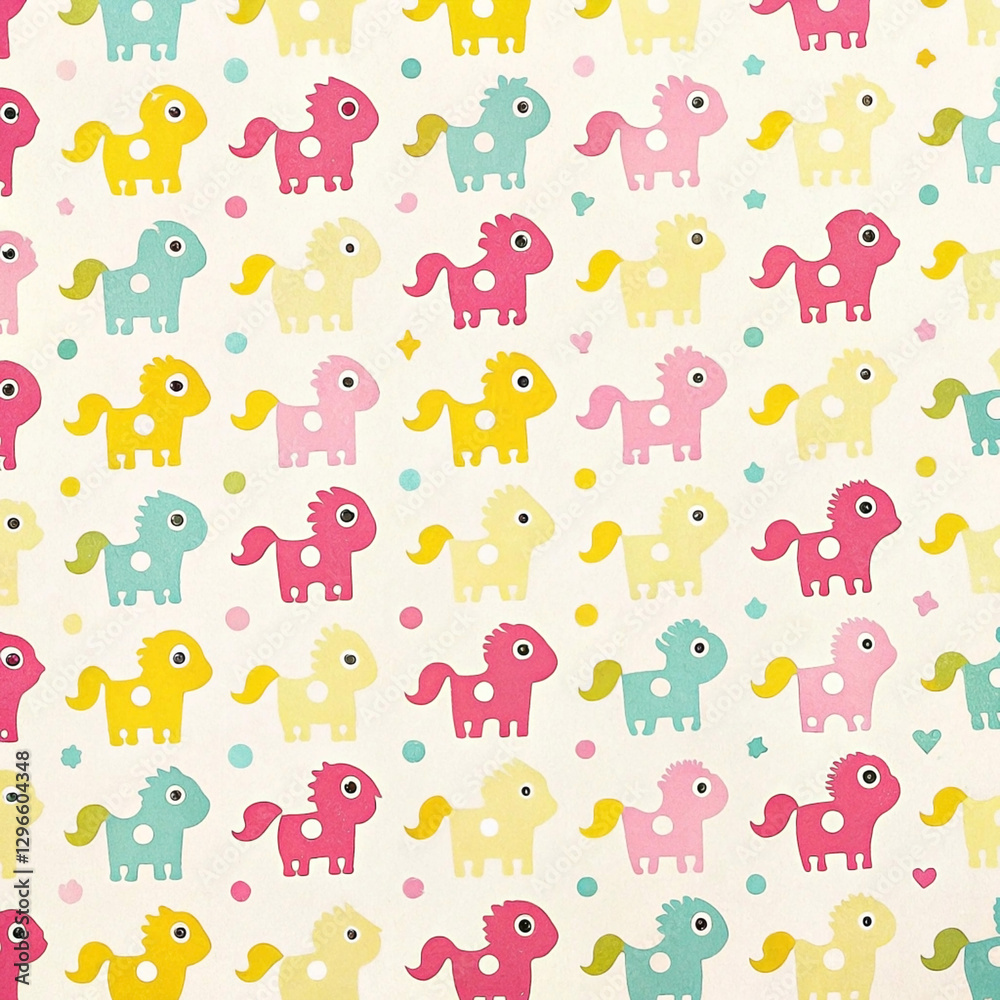 Fototapeta premium Colorful cartoon pony seamless pattern on white background.