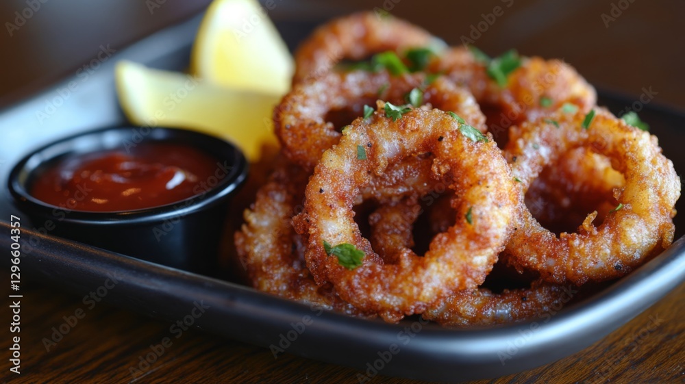 Crispy Fried Calamari Rings Lemon And Ketchup Crispy Fried Calamari Rings Lemon And Ketchup