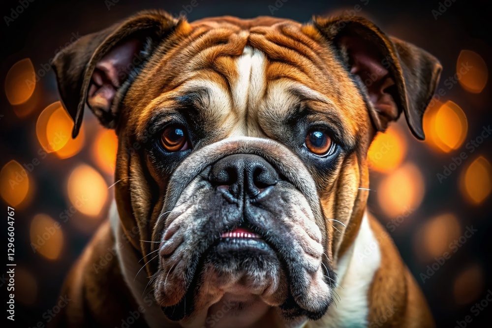 Fototapeta premium Majestic British Bulldog Portrait, Long Exposure, Blurred Background, Canine Photography