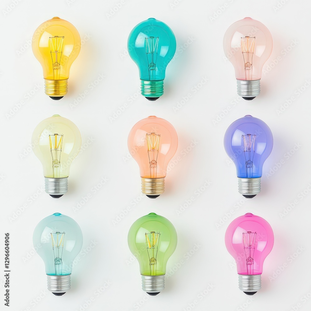 a collection of rainbow-colored light bulbs, vibrant illumination, creative energy concept, isolated on white background a collection of rainbow-colored light bulbs, vibrant illumination, creative energy concept, isolated on white background
